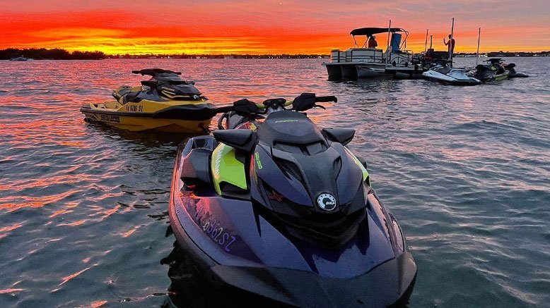 Bonbini Tours Sea-Doo jet skis at sunset in Curaçao